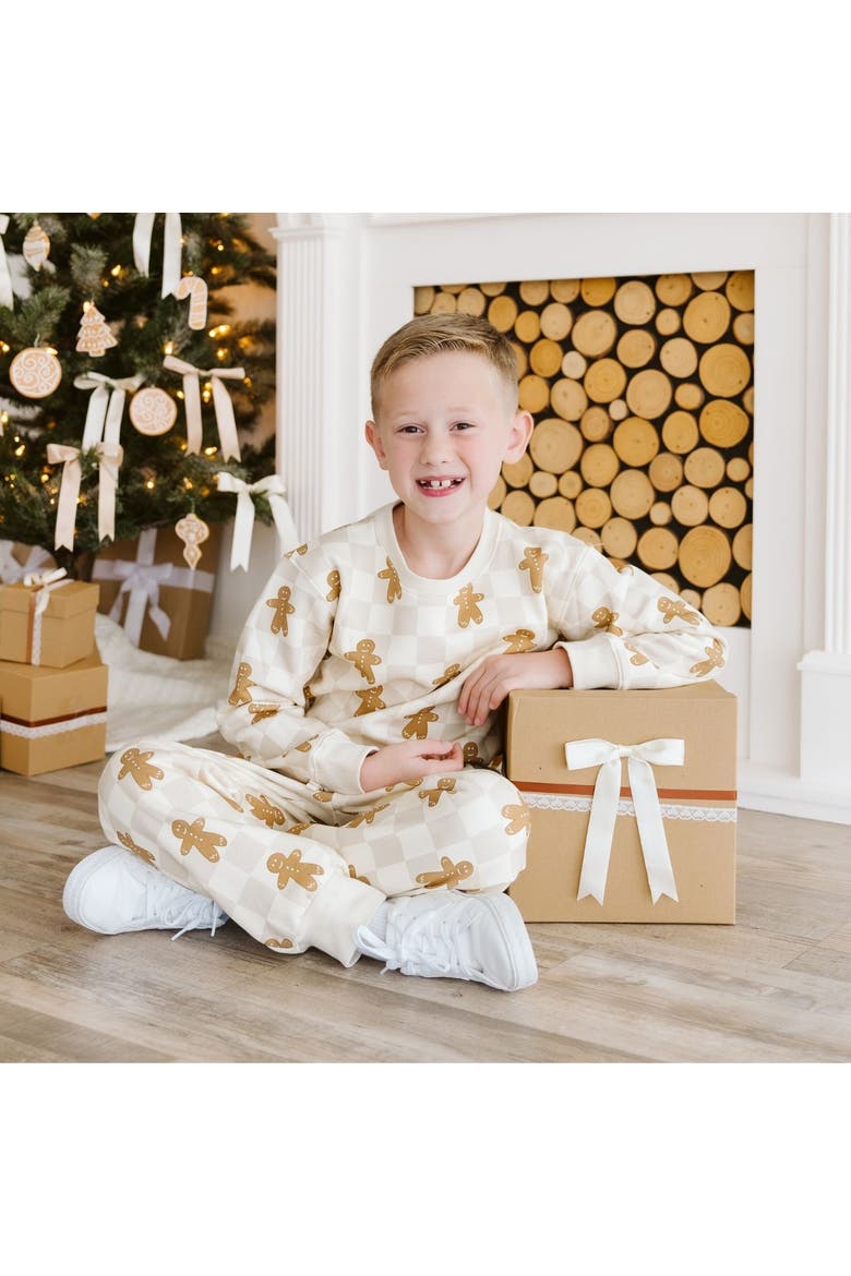 Gingerbread Christmas Checkered Sweatshirt, Alternate, color, Ivory