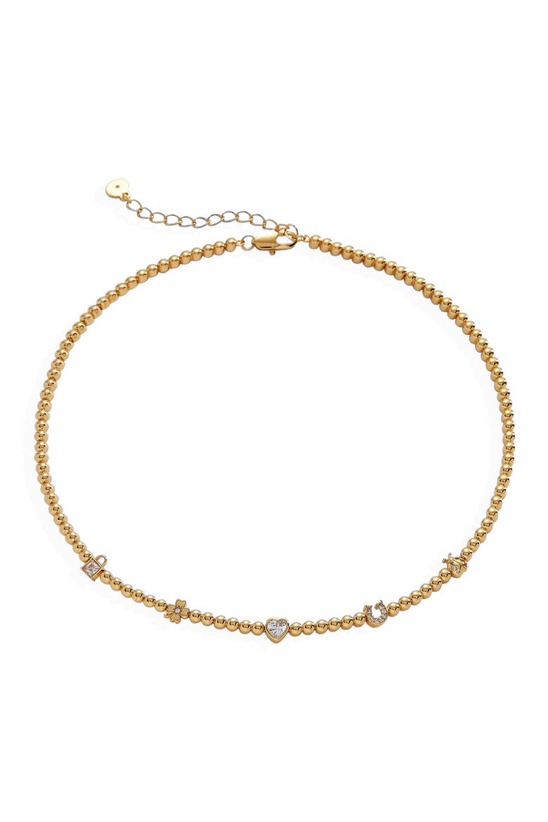 Love Luck Metal Tennis Necklace, Main, color, Gold