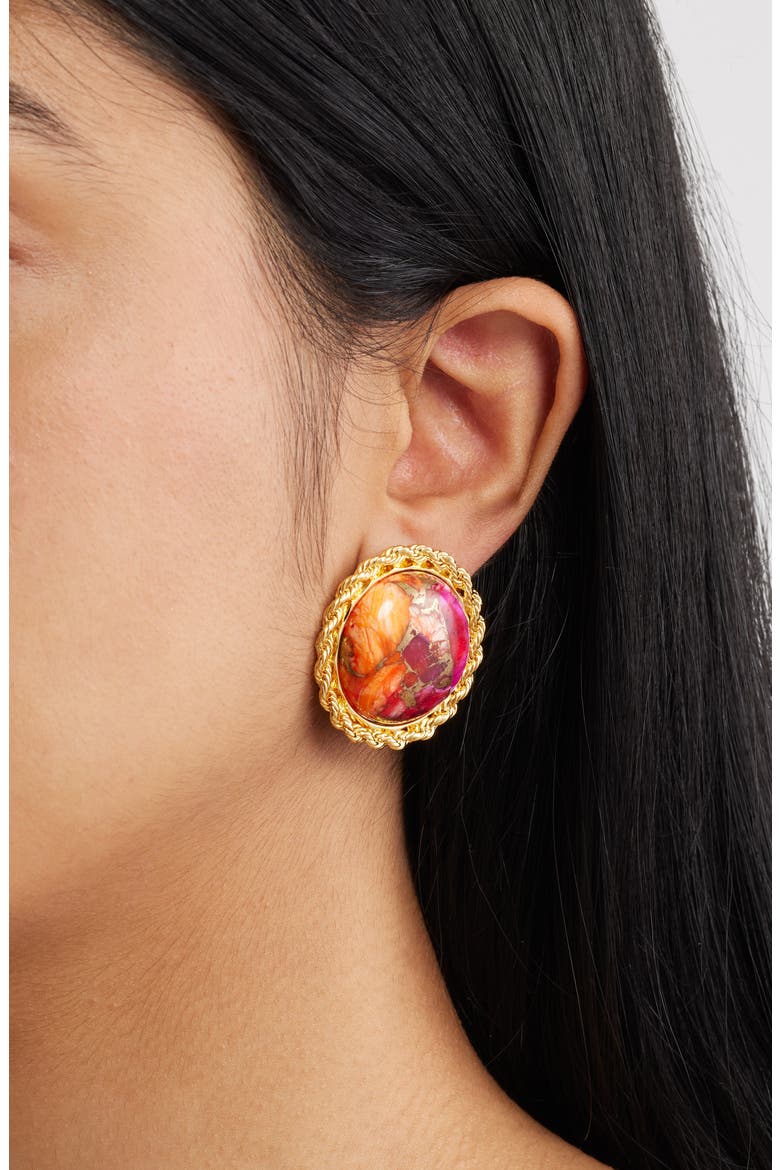 Spiny Oyster Clip-On Earrings, Alternate, color, PINK