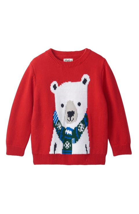 Kids' Holiday Bear Intarsia Cotton Blend Crewneck Sweater (Toddler)