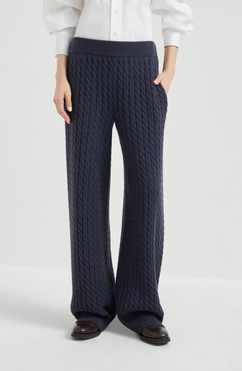 Brunello Cucinelli Cashmere knit trousers, Alternate, color, Blue