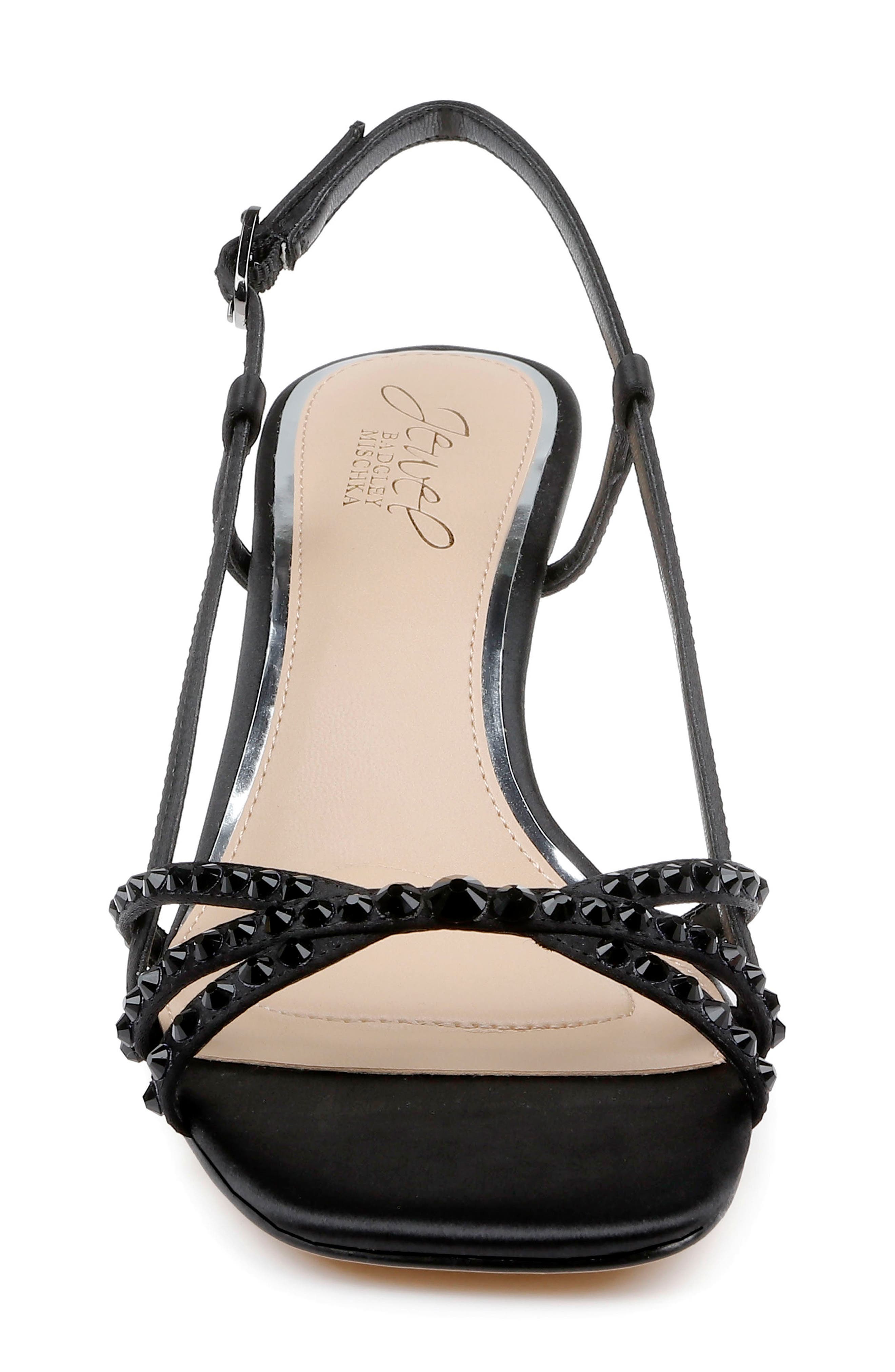 Jewel Badgley Mischka Isabela Studded Slingback Sandal, Alternate, color, Black Satin