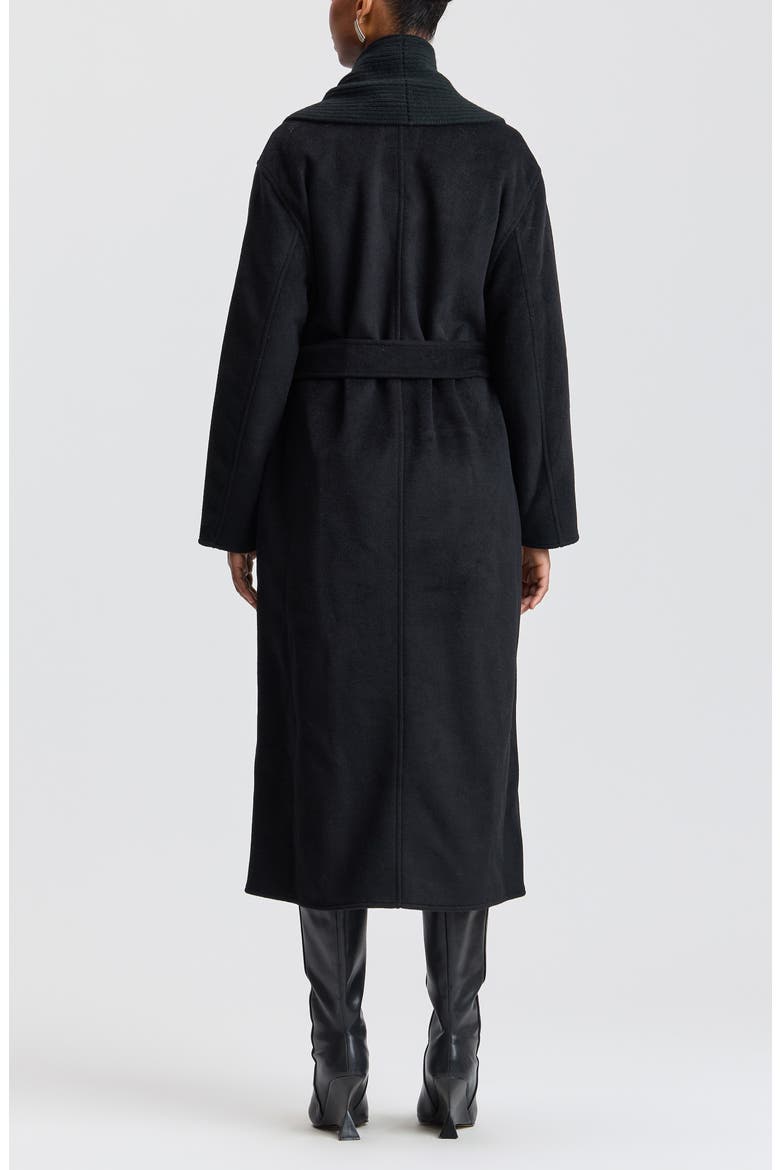 Mixed Media Shawl Collar Belted Coat, Alternate, color, BLACK