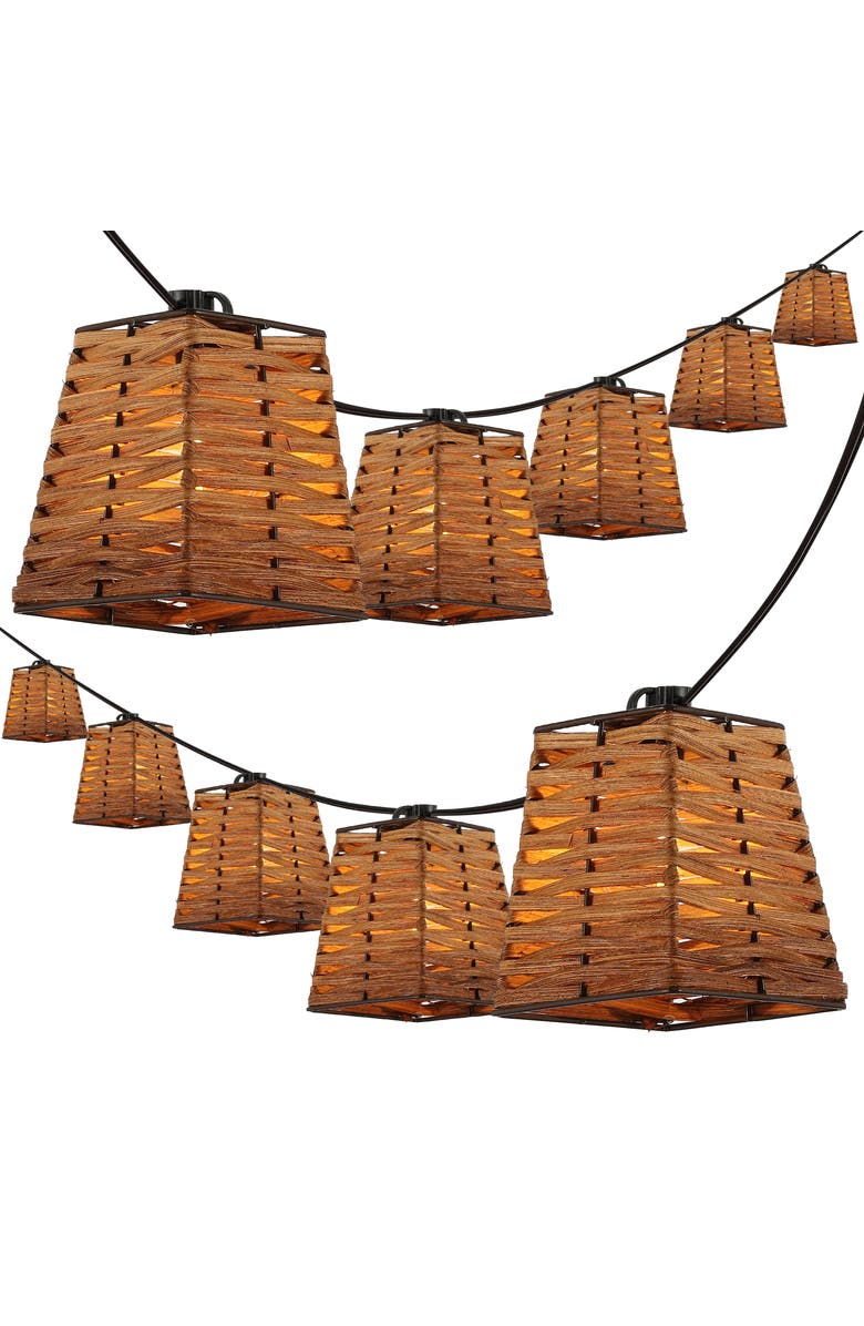 JONATHAN Y Quinn 10-Light Indoor/Outdoor Classic Vintage Incandescent G40 Square Shaded String Lights, Main, color, Brown