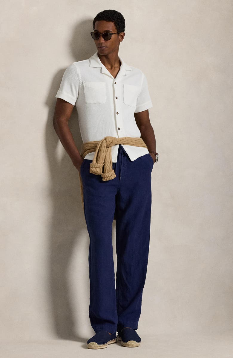 Polo Ralph Lauren Waffle Knit Cotton & Linen Camp Shirt, Alternate, color,