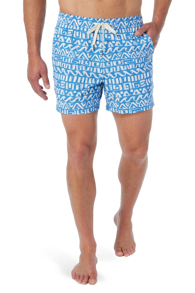 The Bungalow Water Repellent Swim Trunks, Main, color, BLUE WATER WAVES
