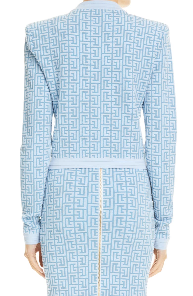 Balmain Monogram Jacquard Zip Cardigan, Alternate, color, 