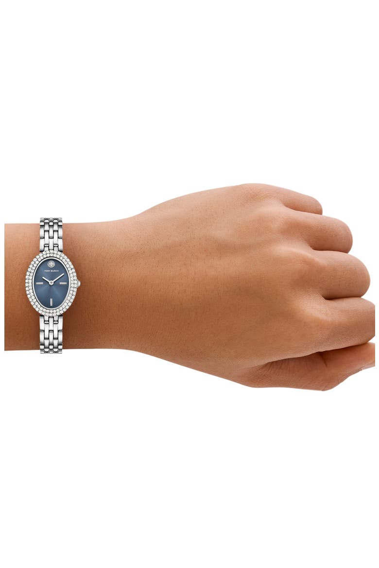 The Oval Crystal Bezel Bracelet Watch, 22mm x 28mm, Alternate, color, BLUE