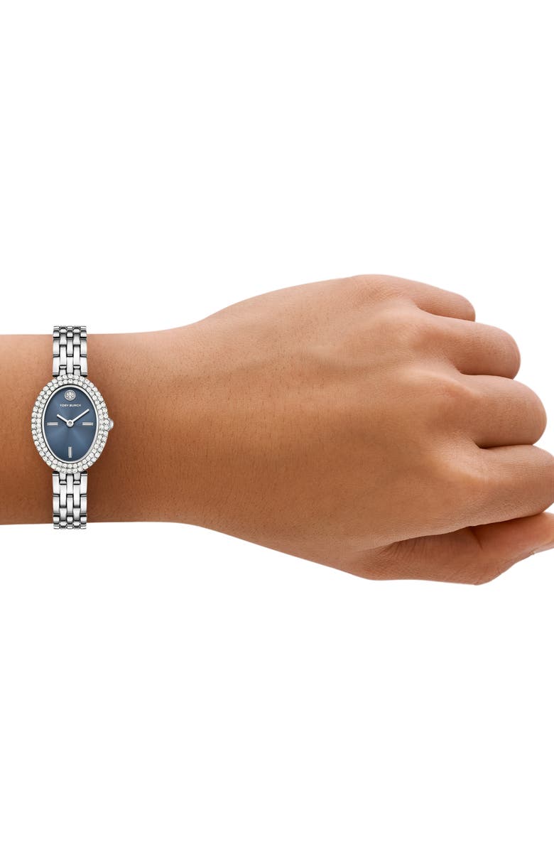 Tory Burch The Oval Two-Tone Bracelet Watch, 22mm x 28mm, Alternate, color, Silver