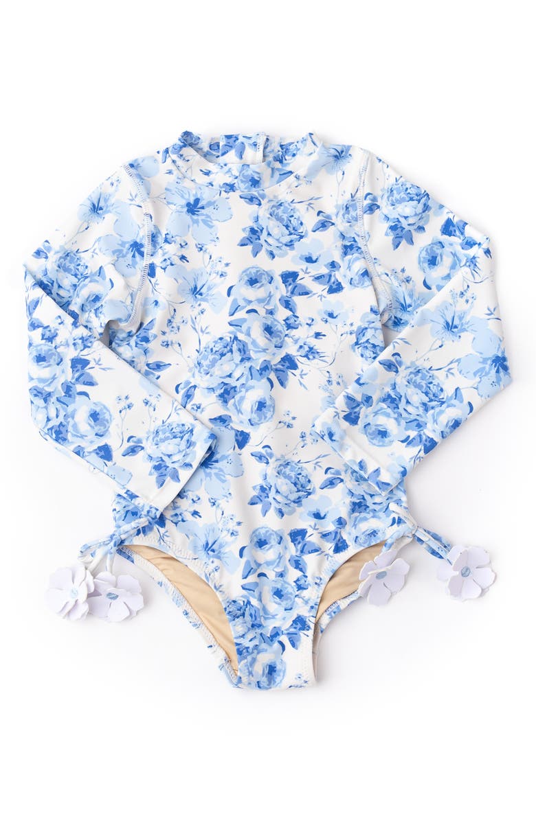 Shade Critters Kids' Hibiscus Rose One-Piece Rashguard Swimsuit, Main, color, Blue