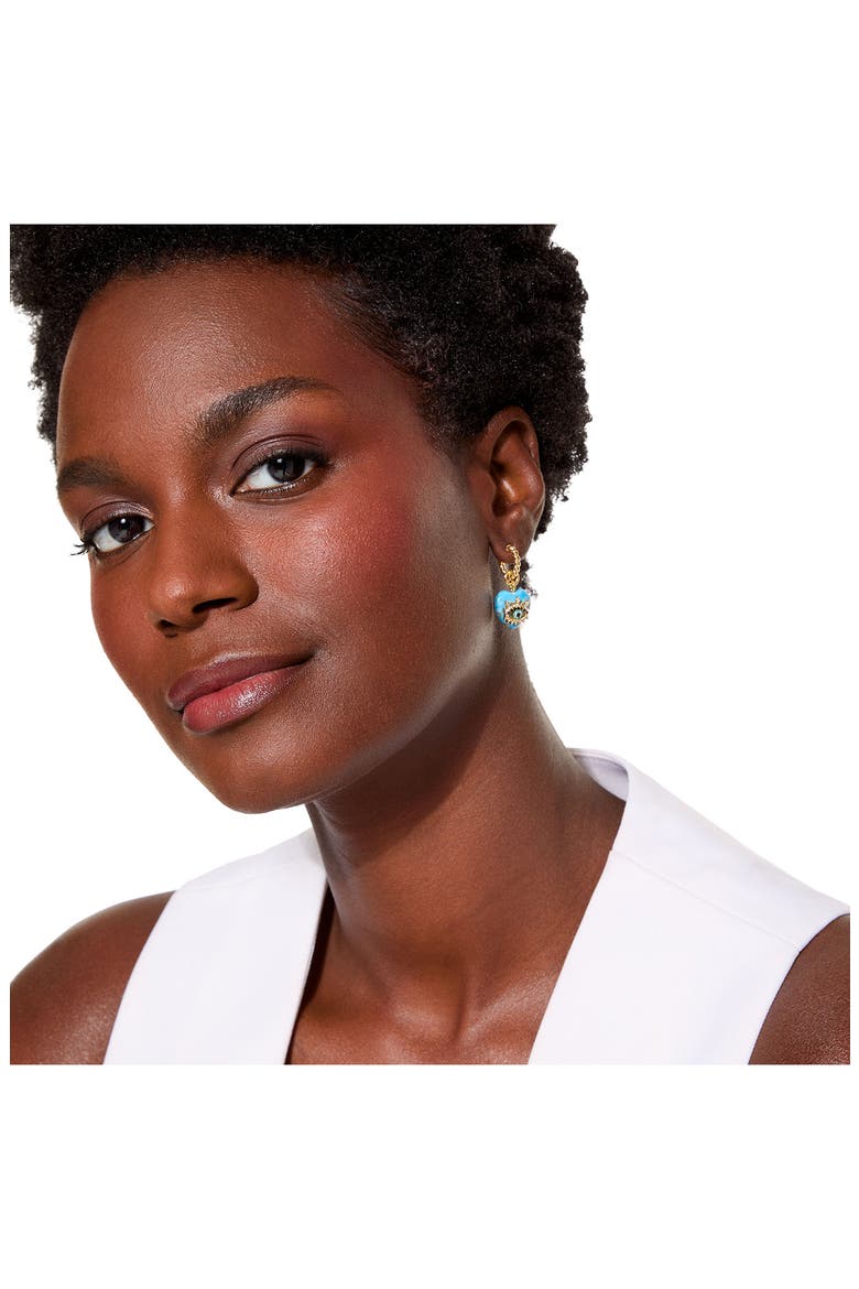 Evil Eye & Heart Drop Hoop Earrings, Alternate, color, TURQUOISE