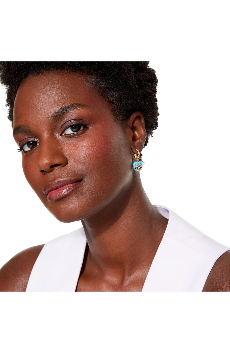 Kurt Geiger London Evil Eye & Heart Drop Hoop Earrings, Alternate, color, Turquoise