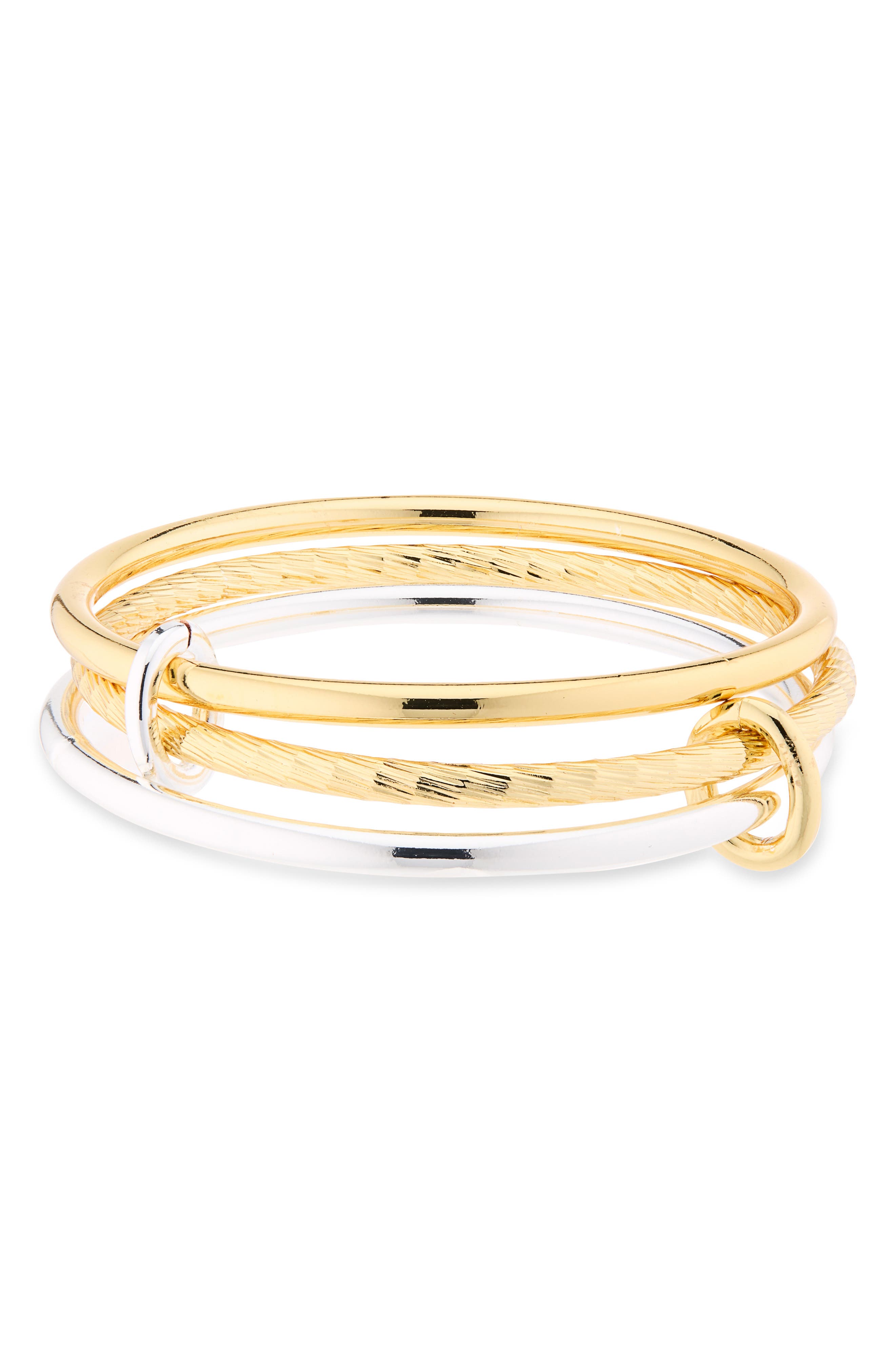 Set of 3 14K Gold Plate Textured Interlock Bangles