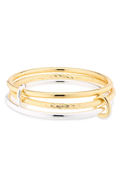Set of 3 14K Gold Plate Textured Interlock Bangles