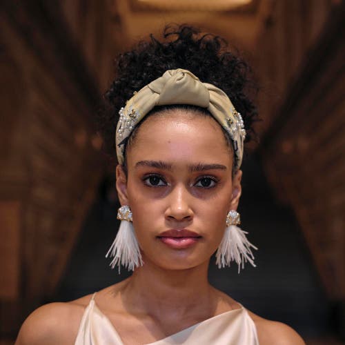 Lele Sadoughi The Met Knotted Toulouse Embellished Headband In Yellow