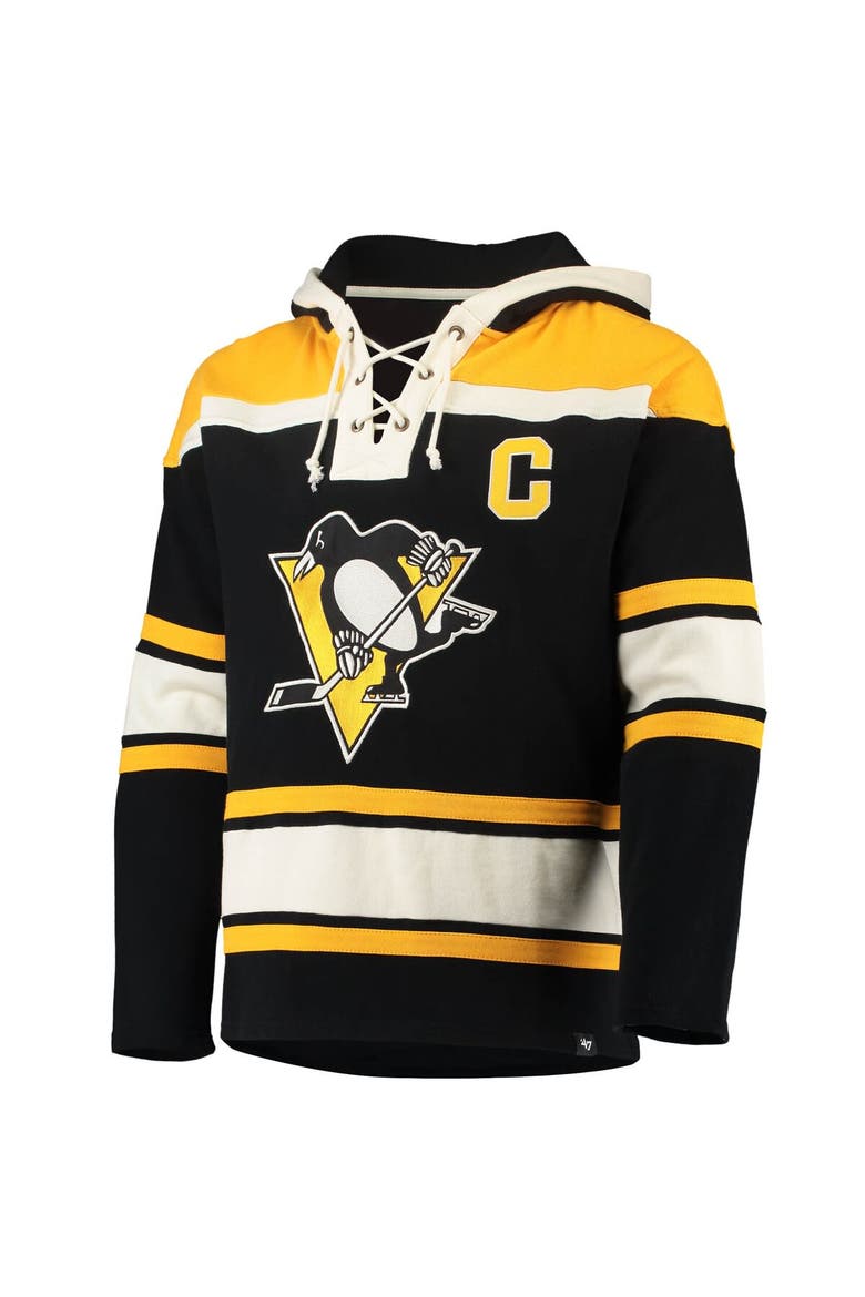 Men's '47 Sidney Crosby Black Pittsburgh Penguins Player Name & Number Lacer Pullover Hoodie, Alternate, color, Black