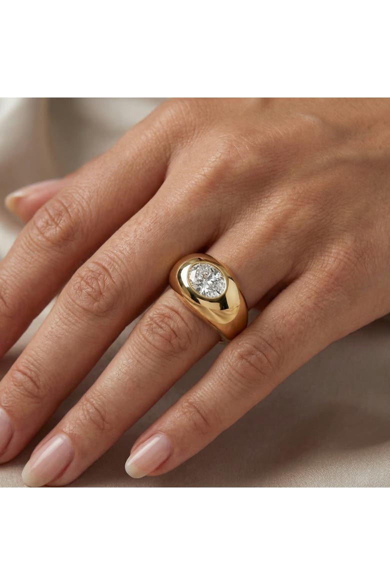 1Ct Sideways Oval Bezel Solitaire Stackable Dome Band Gold Lab Grown, Alternate, color, 10k Yellow Gold