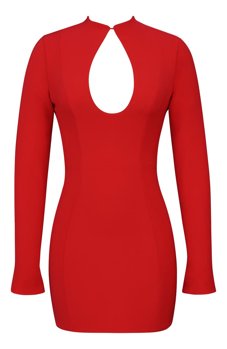 HOUSE OF CB Lotus Long Sleeve Keyhole Cocktail Minidress, Alternate, color, Red Crepe