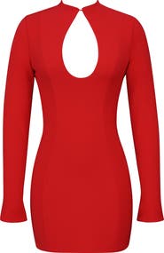 HOUSE OF CB Lotus Long Sleeve Keyhole Cocktail Minidress