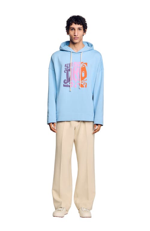 Sandro Graphic Oversized Pullover Hoodie In Blue Sky