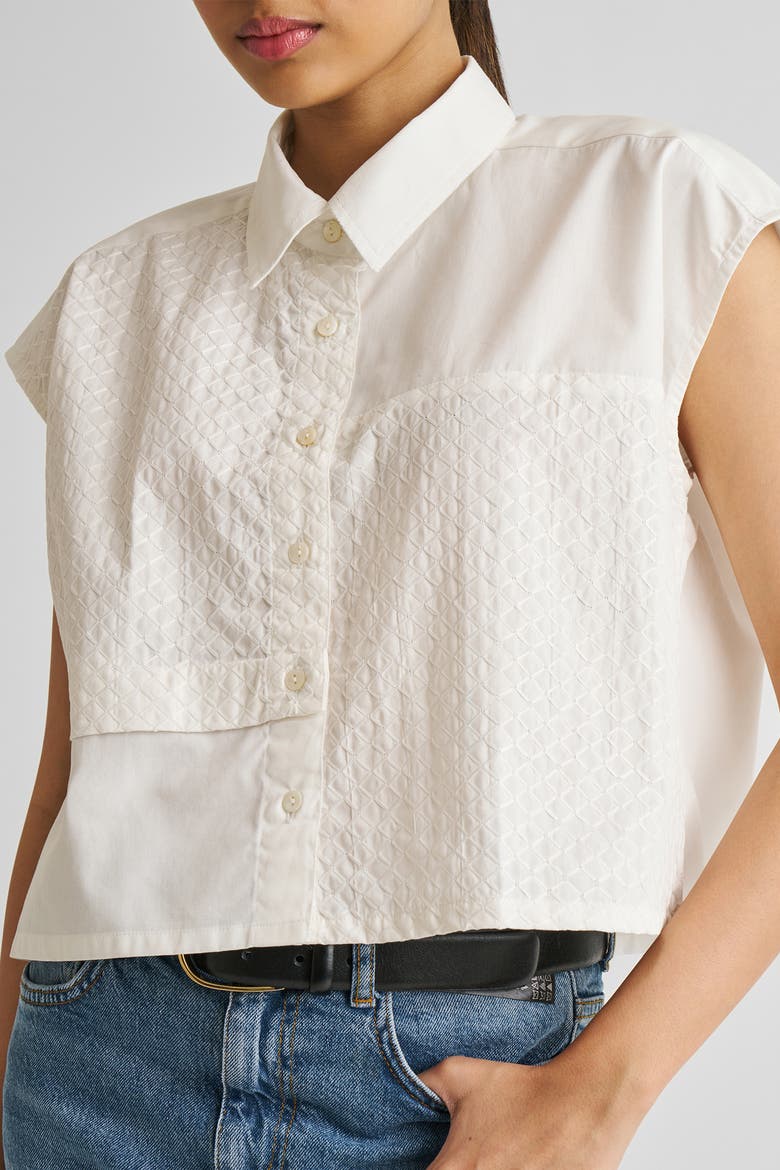 Embroidered Panel Crop Top, Alternate, color, White
