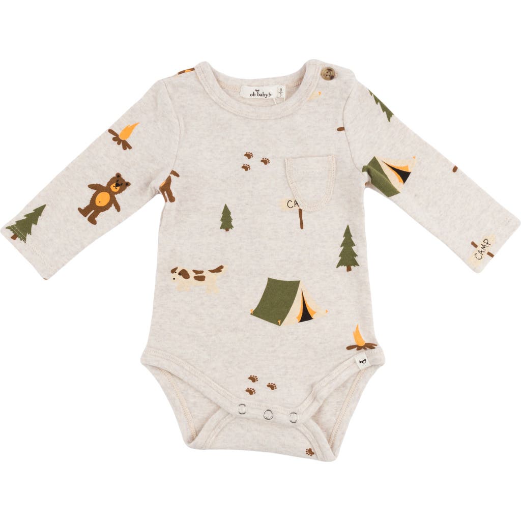 Oh Baby! Brand Teddy Bear Face Print Pocket Romper- Infant In Neutral