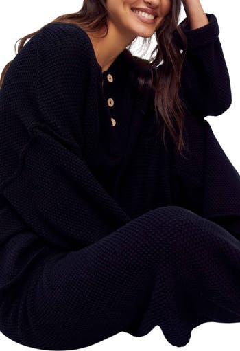 free-est Hailee Waffle Stitch Long Sleeve Top & Wide Leg Pants Knit Set