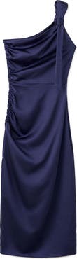 MANGO Safira One-Shoulder Side Ruched Satin Dress
