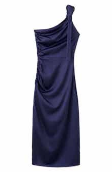 Safira One-Shoulder Side Ruched Satin Dress