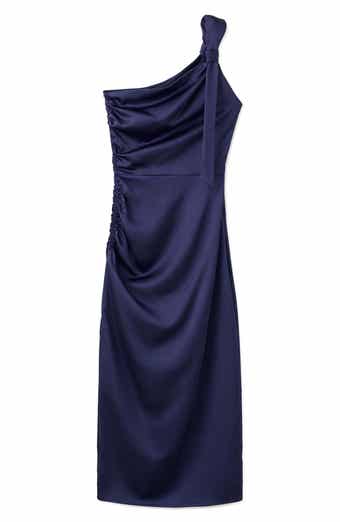 Safira One-Shoulder Side Ruched Satin Dress