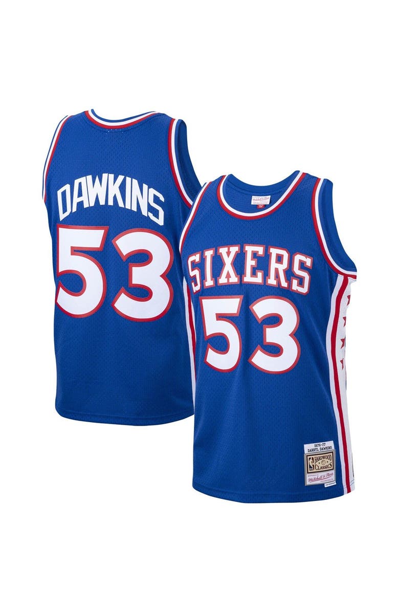 Mitchell & Ness Men's Mitchell & Ness Darryl Dawkins Royal Philadelphia 76ers 1976/77 Hardwood Classics Swingman Jersey, Main, color, 