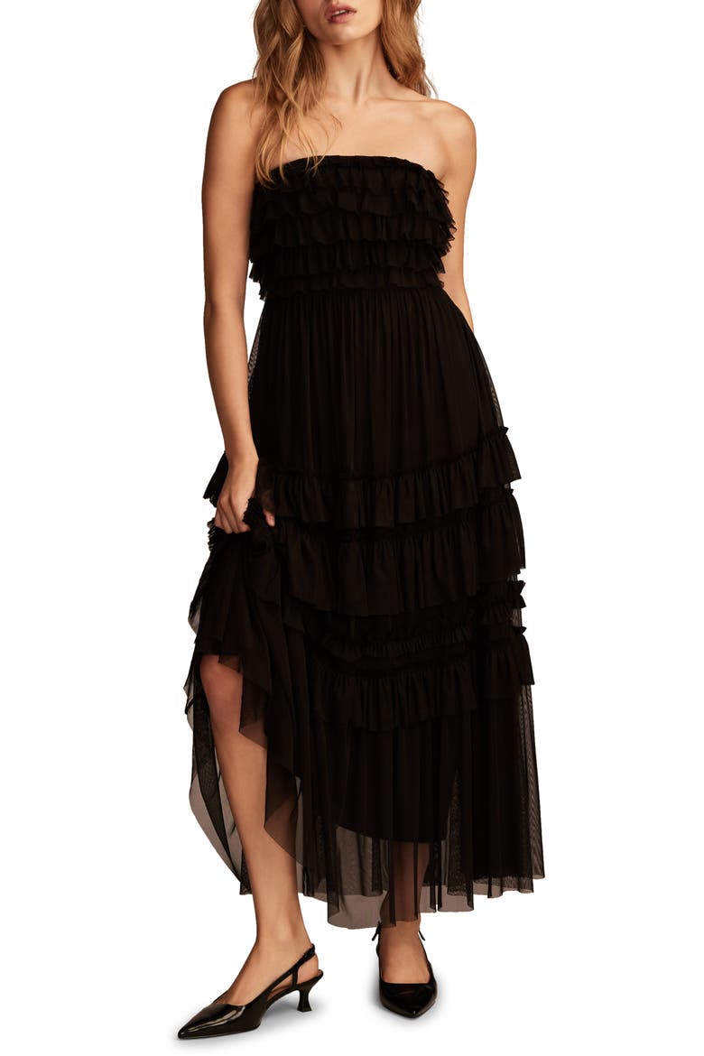 Ruffle Mesh Tube Maxi Dress, Main, color, BLACK