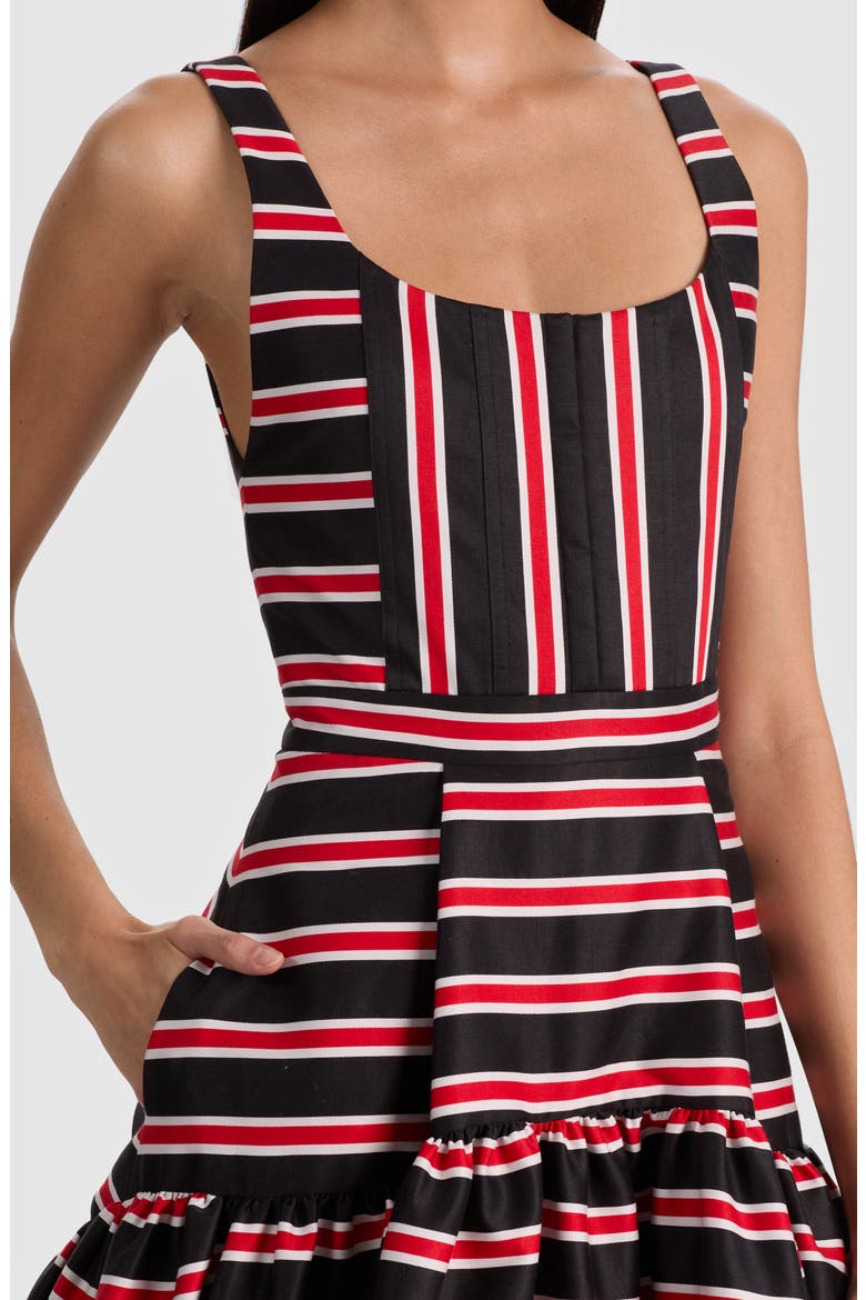 Diana Directional Stripe Structured Cotton Blend Dress, Alternate, color, TEAKWOOD STRIPE LARGE BLACK