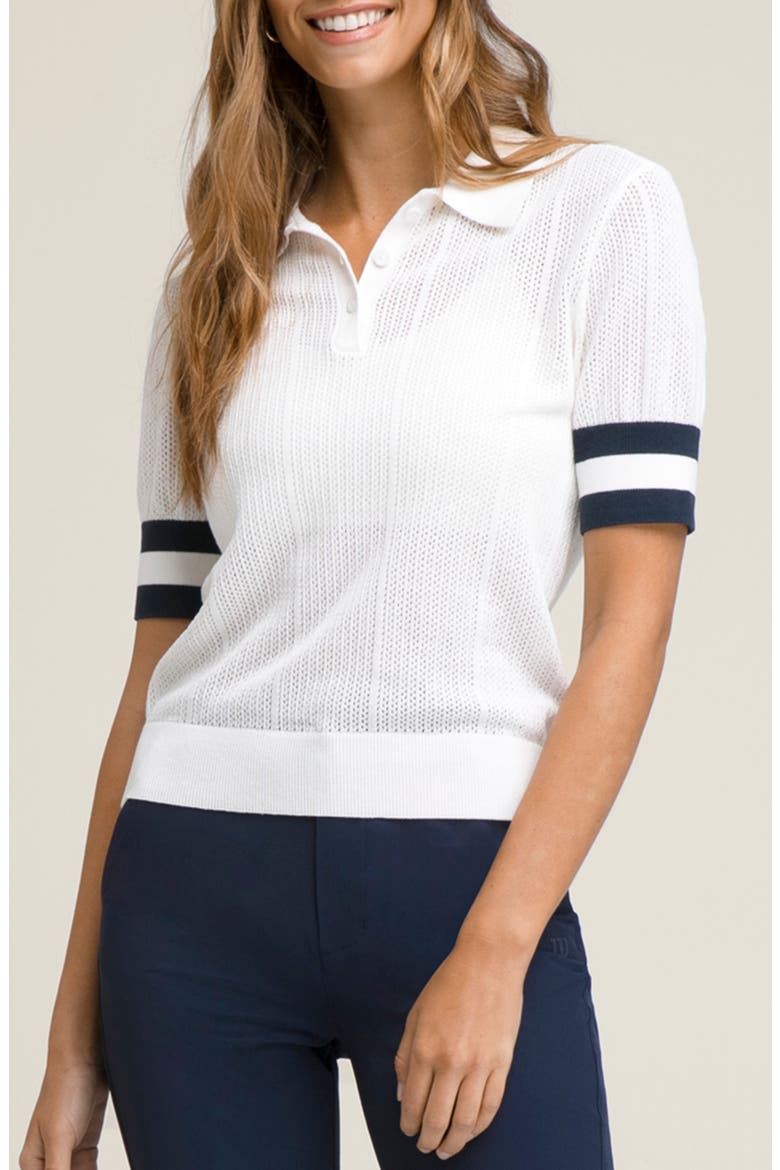 Essex Mesh Stitch Polo Sweater, Main, color, BRIGHT WHITE