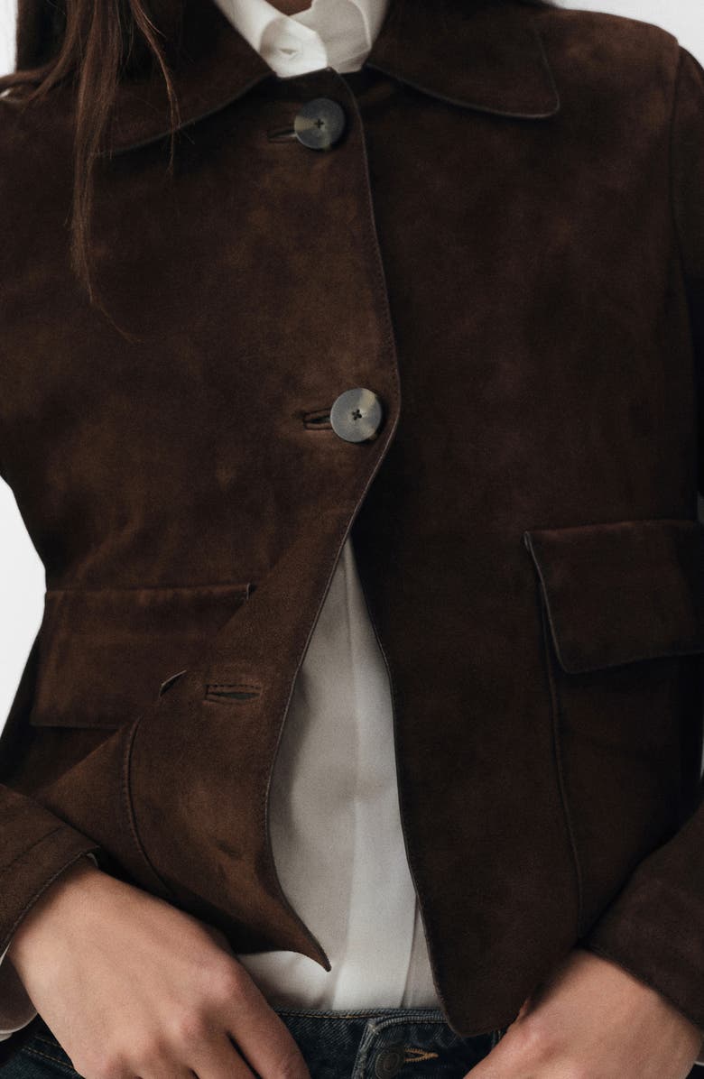 MANGO Selection Suede Button-Up Jacket, Alternate, color, Brown