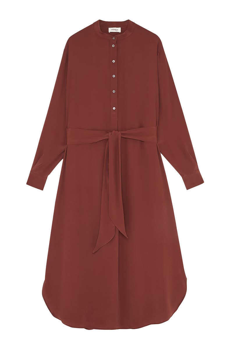 ottod'Ame Silk-Blend Midi Dress With Sash, Alternate, color, Brown