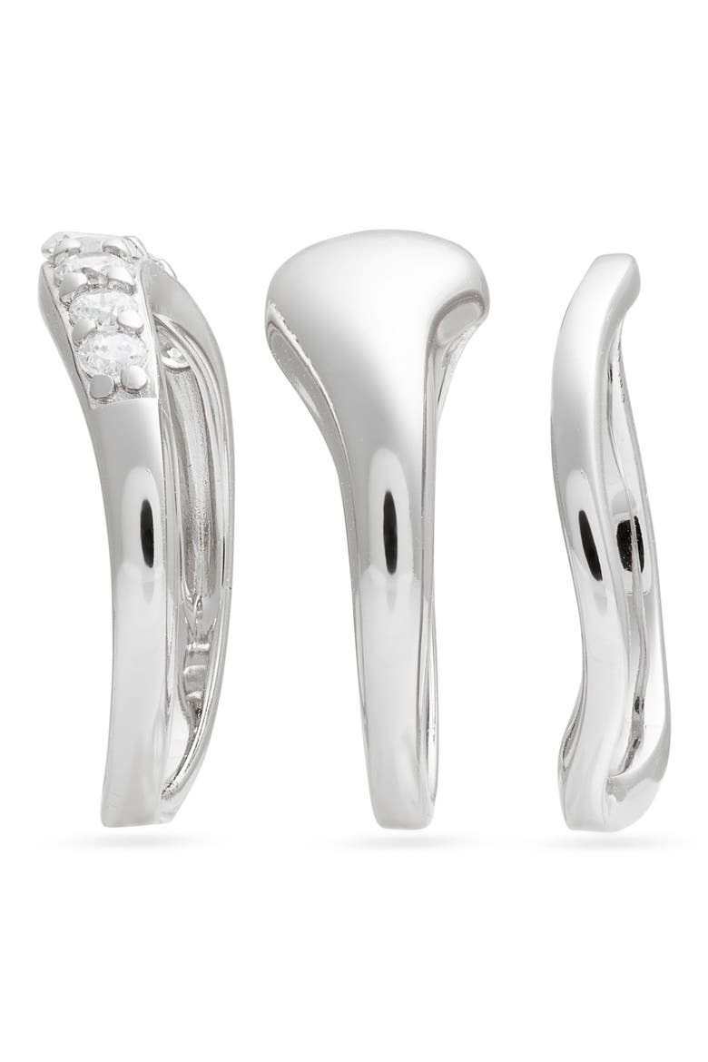 Set of 3 Sculpted Rings, Alternate, color, CLEAR- SILVER