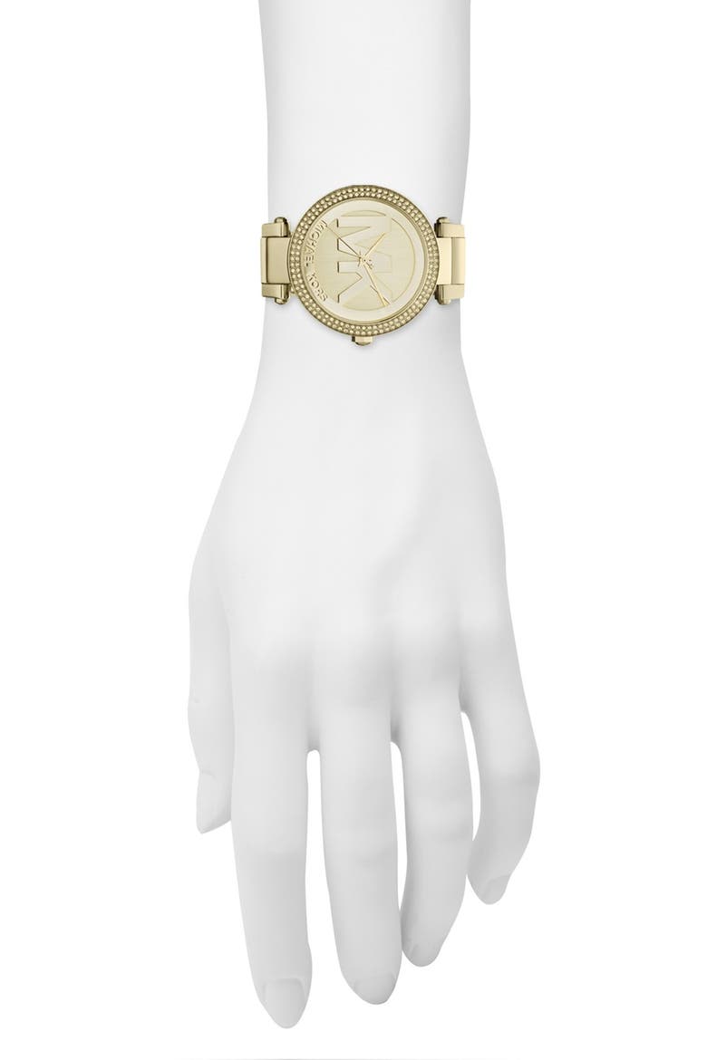 Michael Kors Parker Logo Dial Bracelet Watch, 39mm, Alternate, color, GOLD