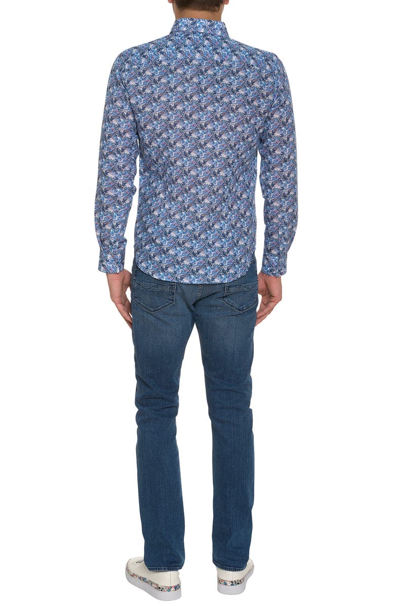 Robert Graham Big Sur Wave Print Linen & Cotton Button-Up Shirt, Alternate, color, 