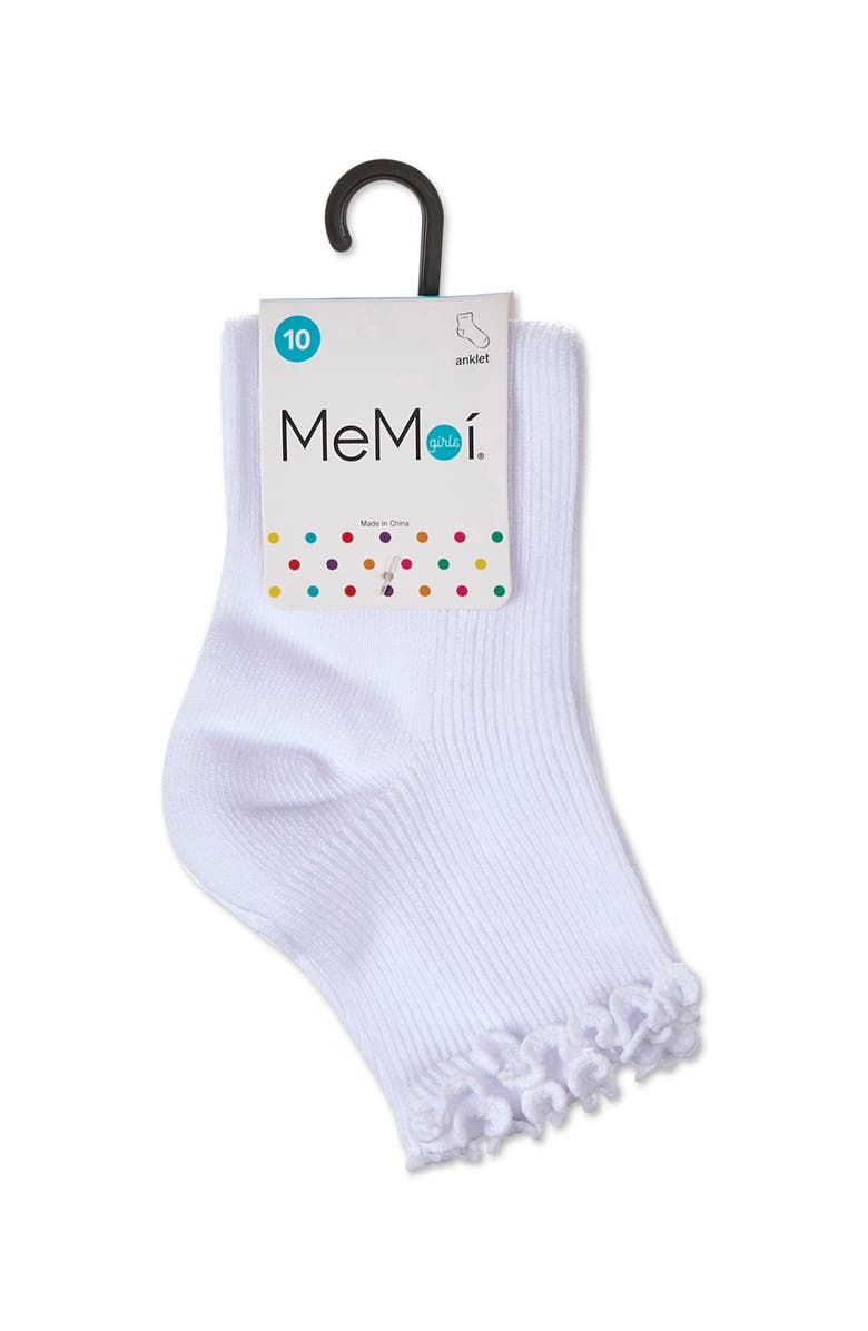 MeMoi Ruffled Top Thin Ribbed Anklet Socks, Alternate, color, White