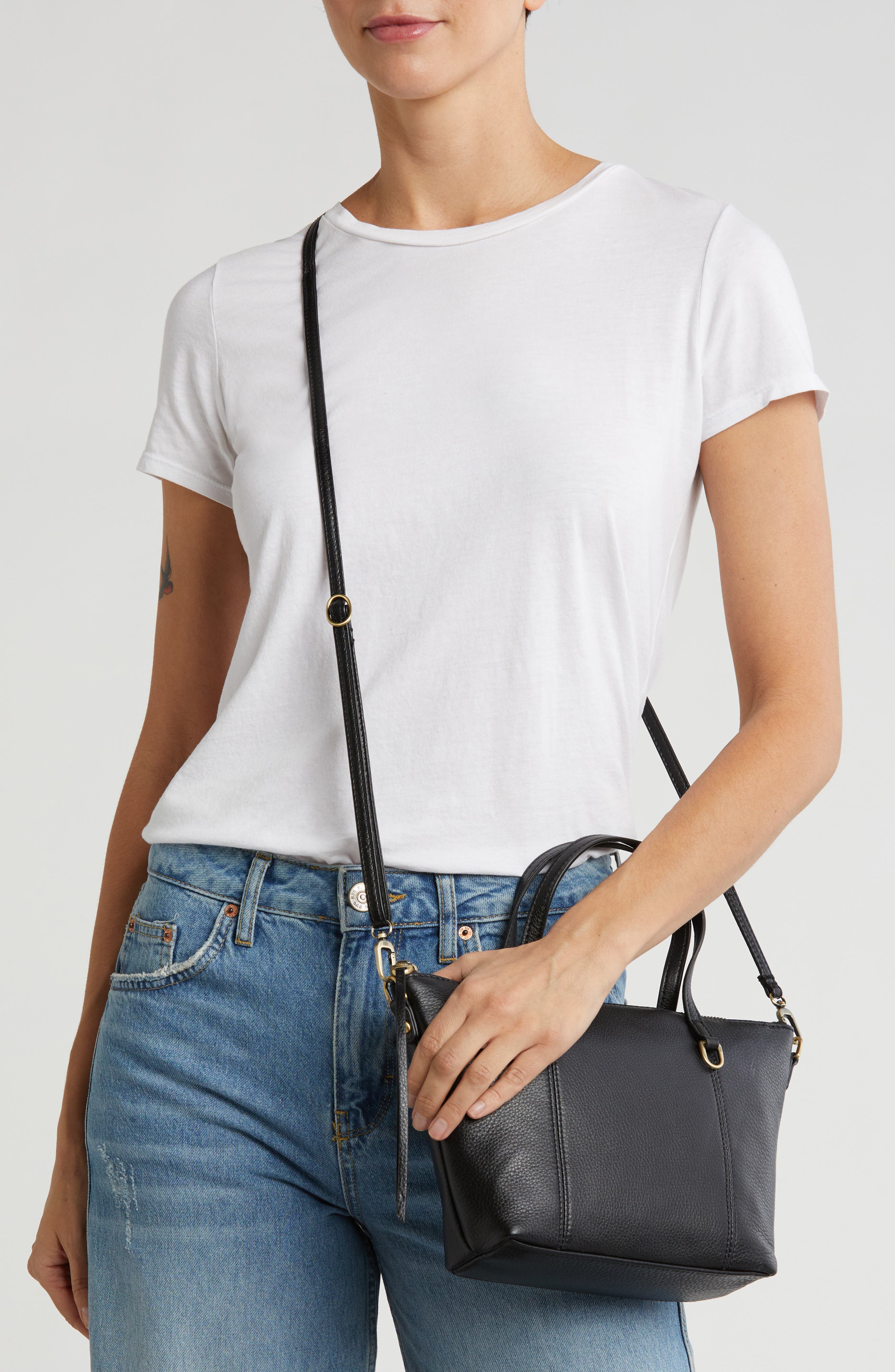 HOBO Kingston Mini Leather Satchel, Alternate, color, Black