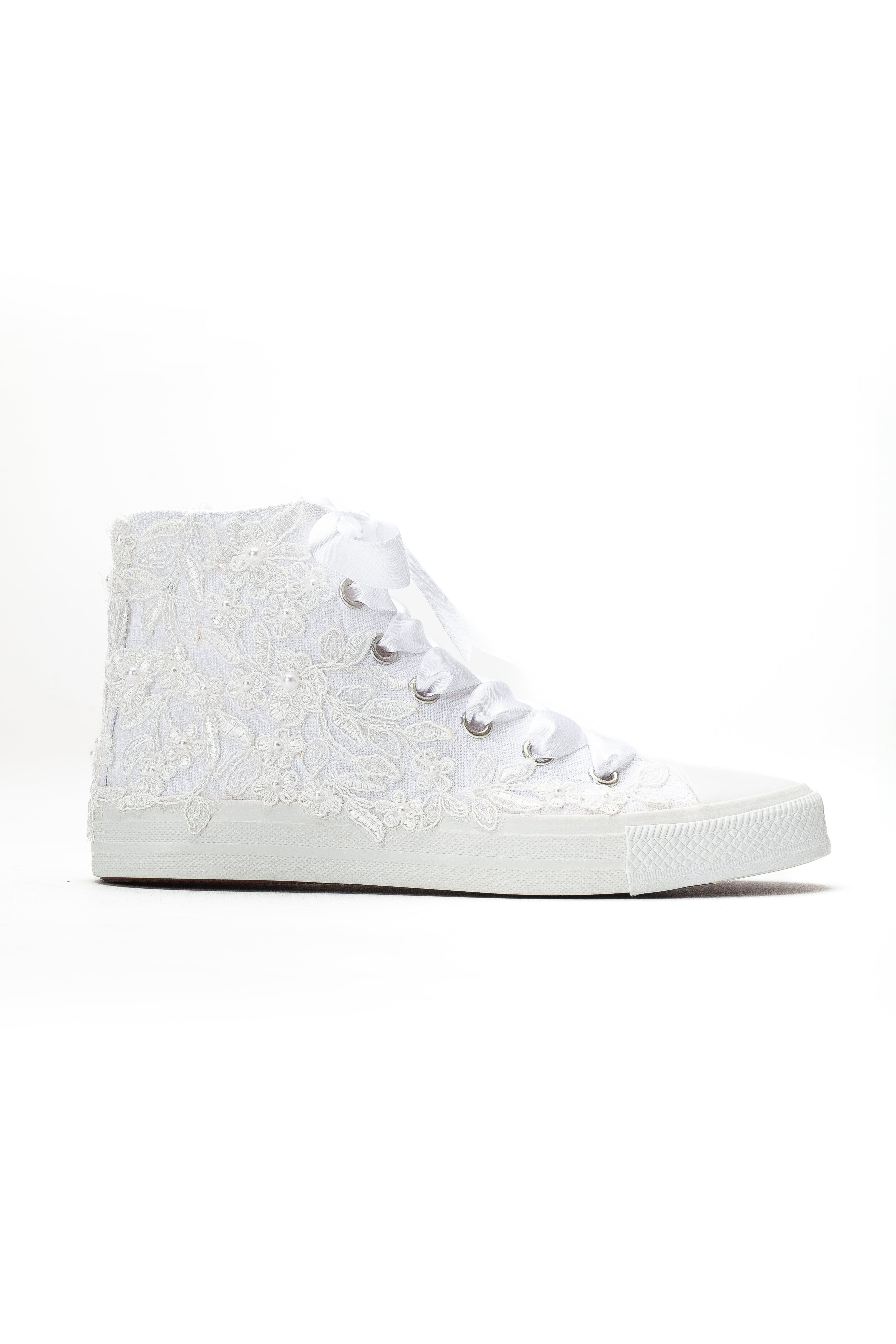 Forever & Always Shoes Isolde Lace High Top Bridal Sneaker, Alternate, color, Ivory