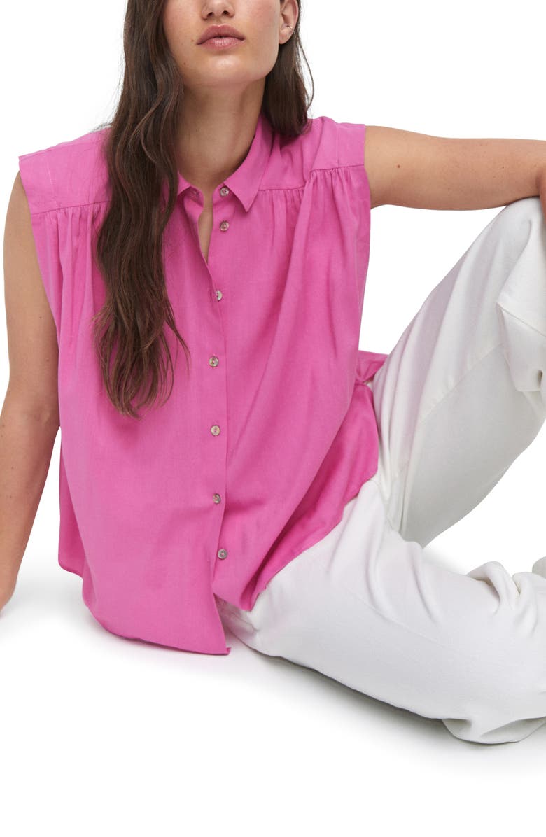 MANGO Sleeveless Button-Up Shirt, Alternate, color, 