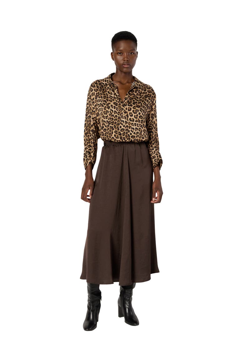 Bella Satin Midi Skirt, Alternate, color, Khaki Green