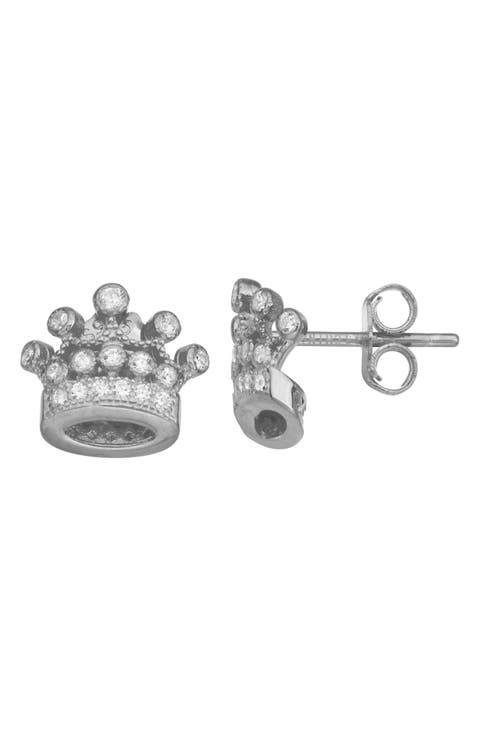 Kids' Cubic Zirconia Crown Stud Earrings