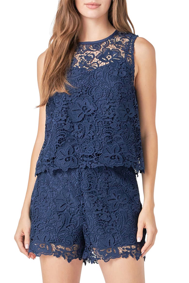 Deco Sleeveless Lace Top, Main, color, NAVY