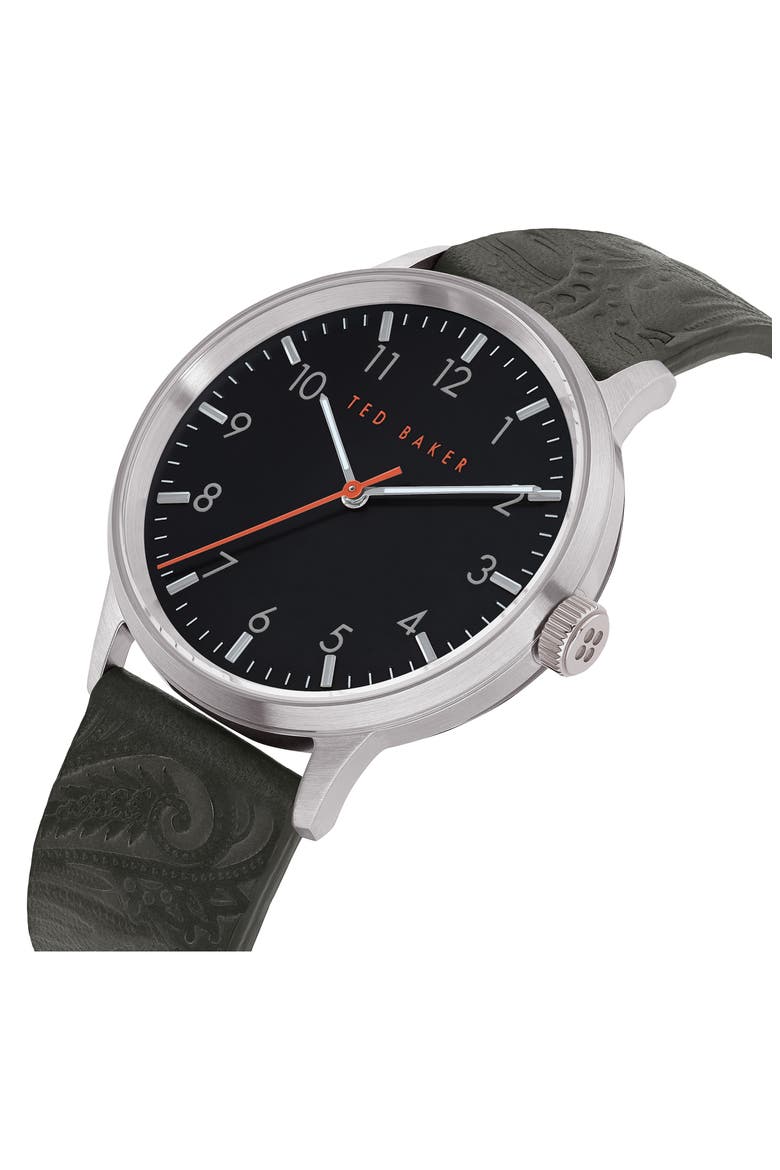 Cosmop Leather Strap Watch, 40mm, Alternate, color, BLACK/ SILVER