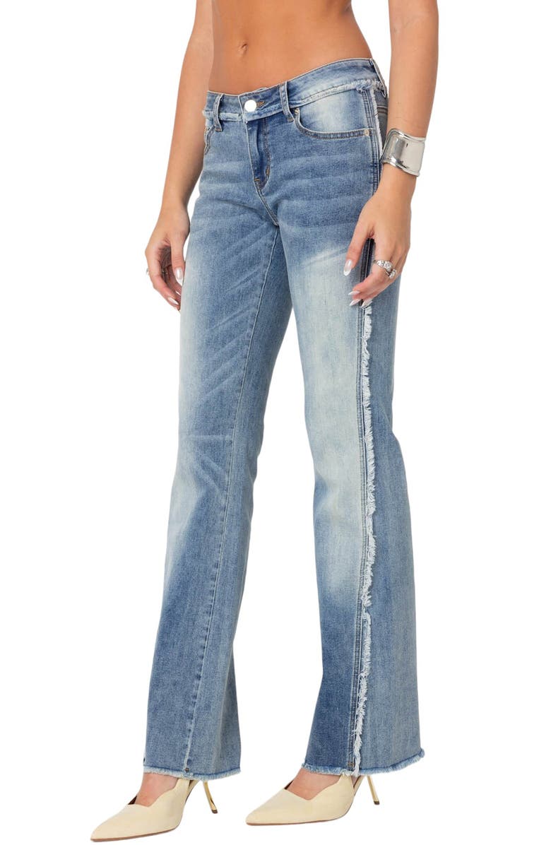 EDIKTED Distressed Frayed Low Rise Flare Jeans, Alternate, color, Blue-Washed