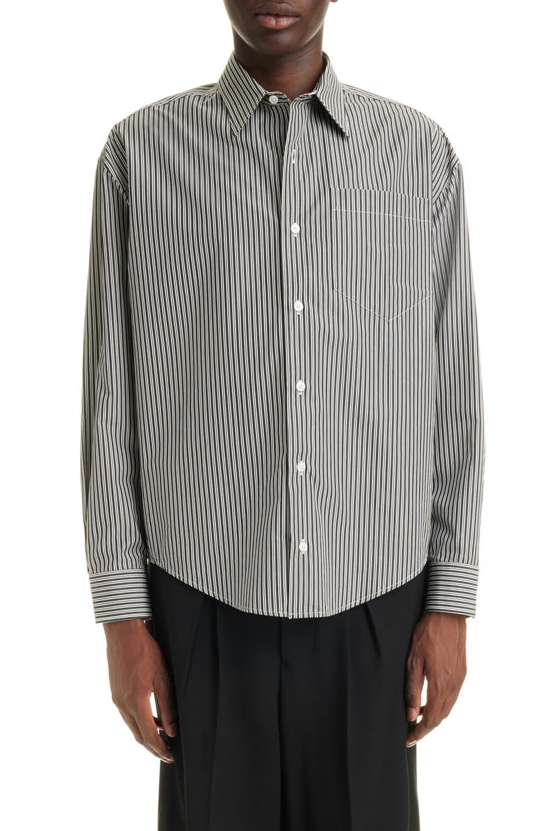AMI PARIS Ami de Coeur Boxy Fit Stripe Cotton Oxford Button-Up Shirt, Main, color, 