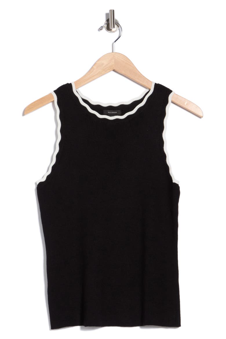 Scallop Tip Sweater Tank, Alternate, color, RICH BLACK